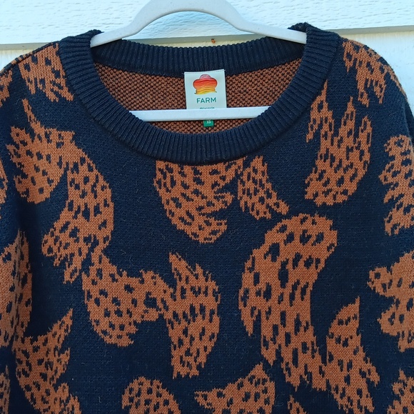 FARM Rio bananica intarsia orange & black printed knit sweater women's XS - Picture 3 of 14